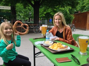Beer and pretzels in Englischer Garten, Munich